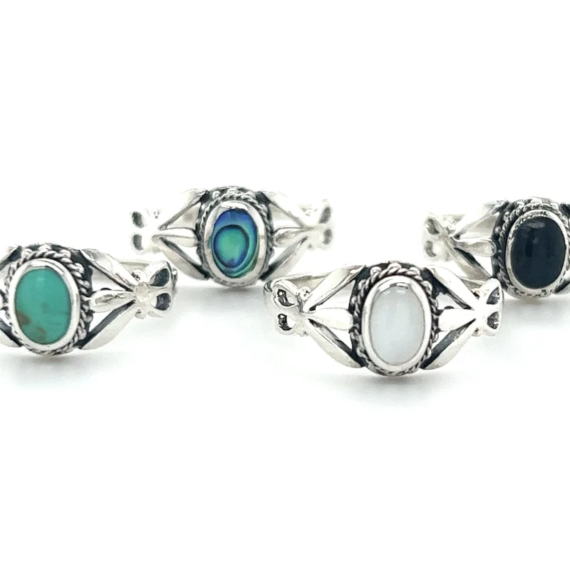 Unique Oval Inlaid Stone Ring