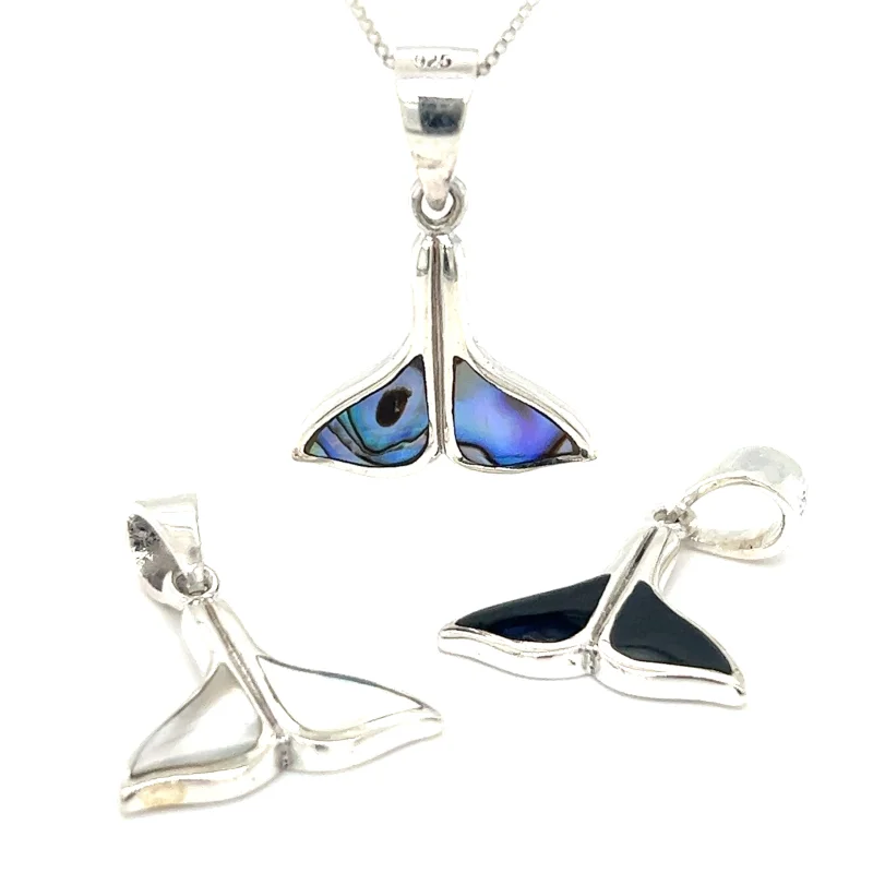 Simple Whale Tail Pendant with Inlay Stones