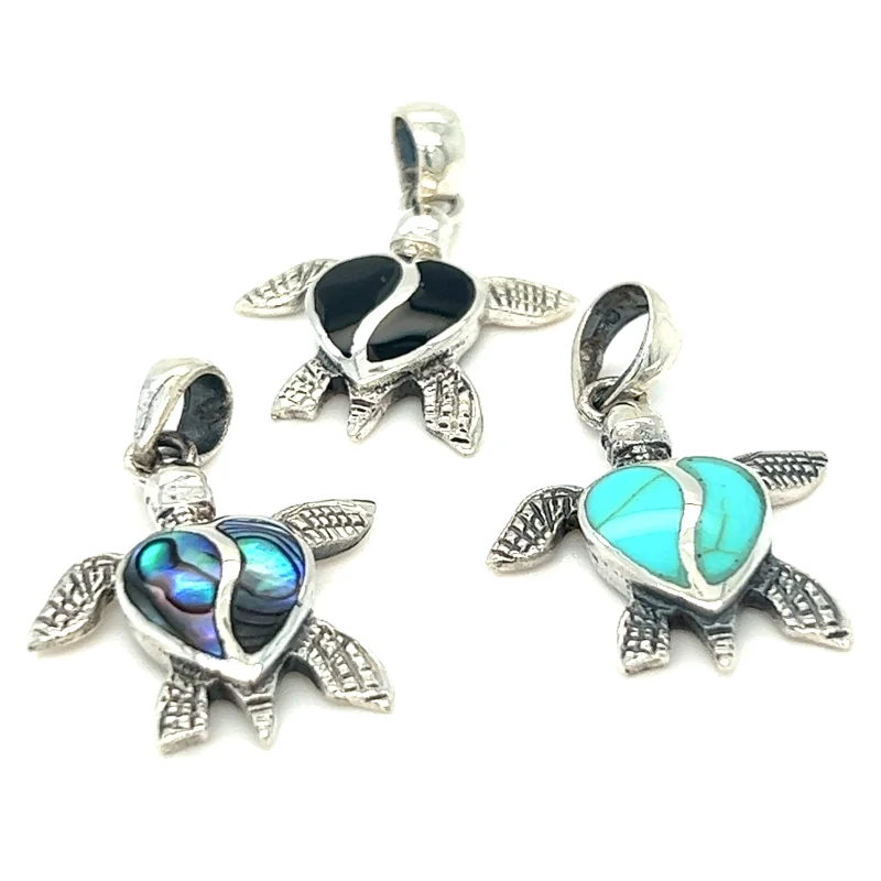 Stone Inlay Turtle Pendant