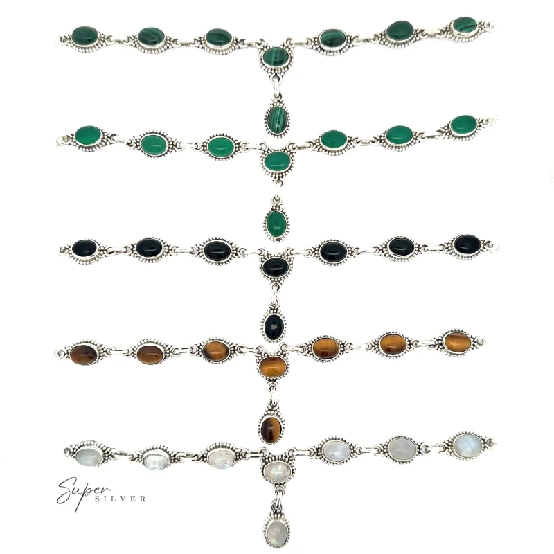 Gemstone Y-Necklaces with Beaded Border