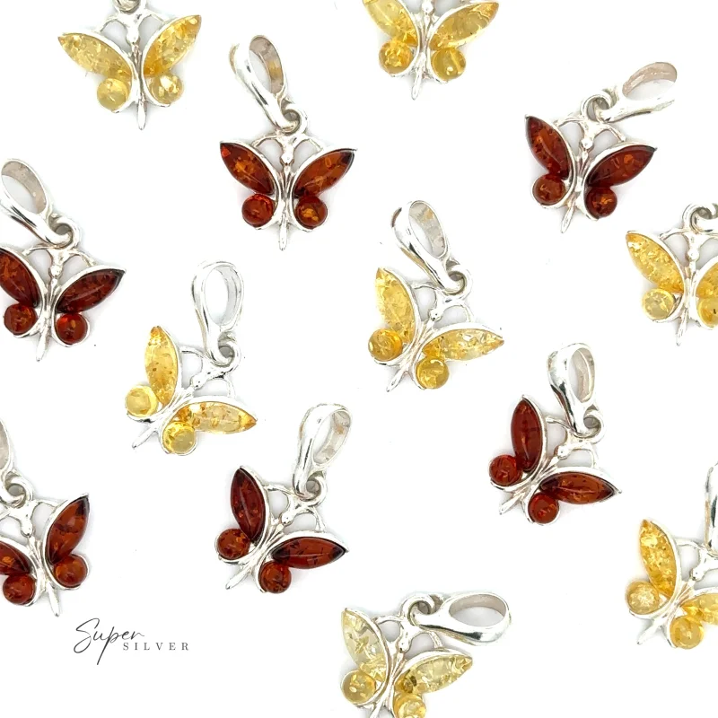 Small Amber Butterfly Pendants