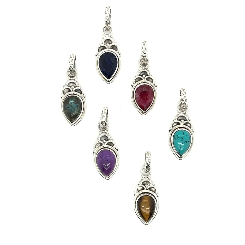 Dainty Gemstone Teardrop Pendant