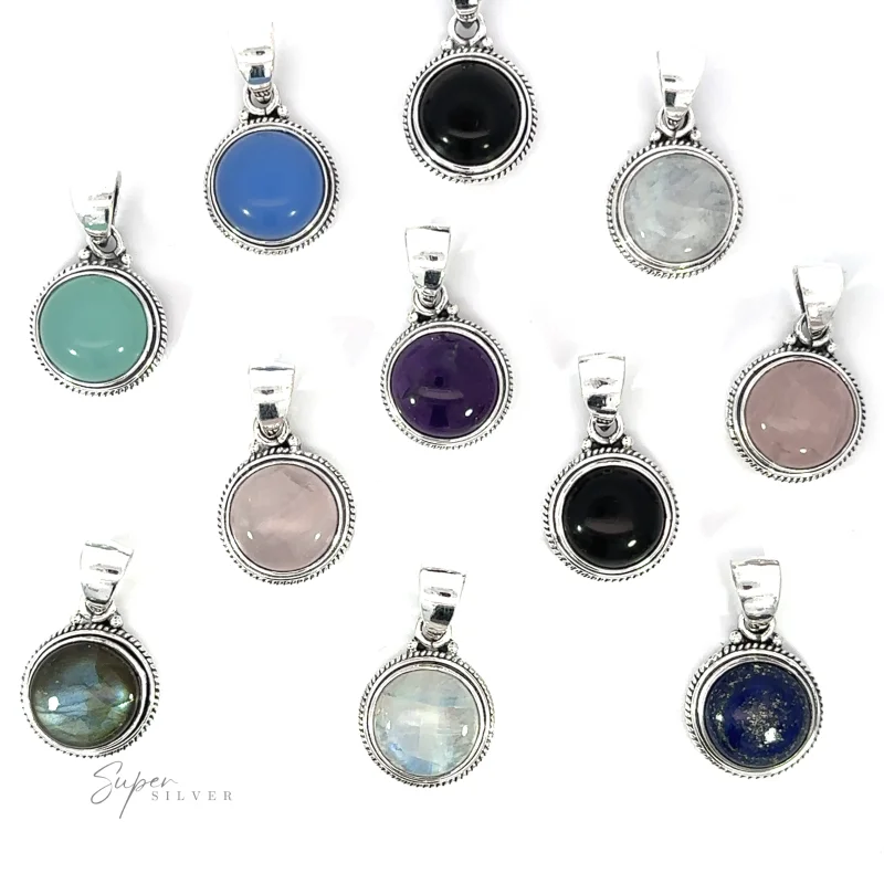 Round Stone Pendant with Rope Border