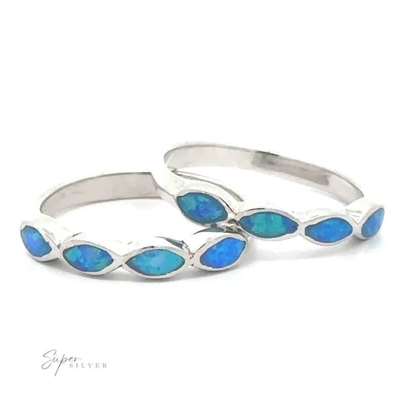 Stackable Blue Opal Ring With Marquise Stones