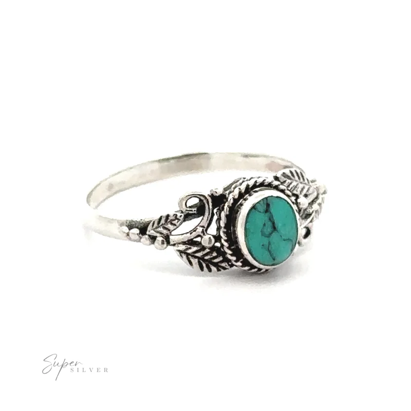 Turquoise Stone Ring with Leaves