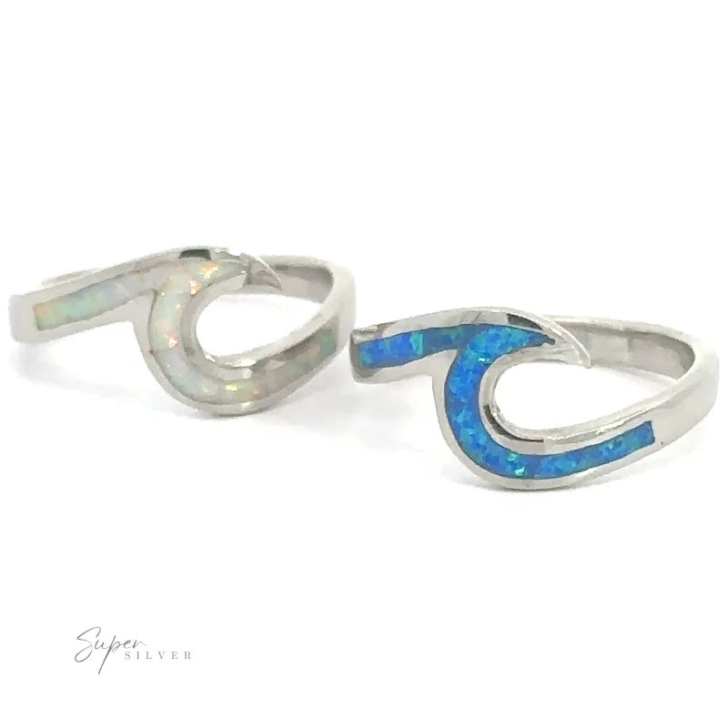 Wave Ring with Sparkling Inlaid Lab-Opal