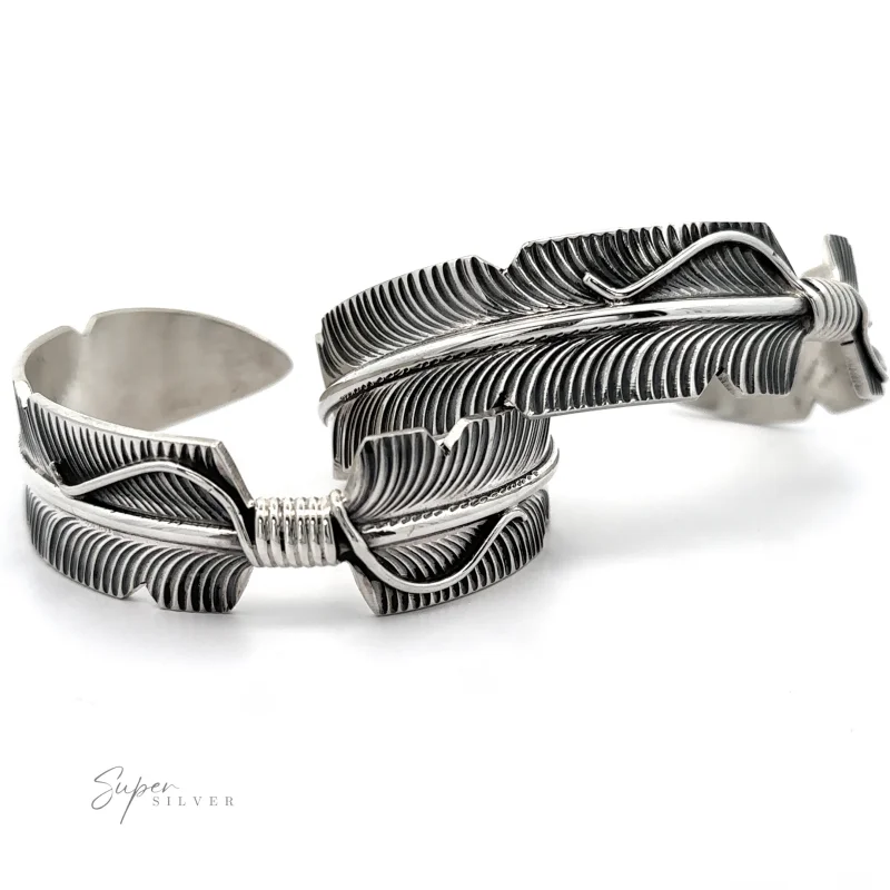 Native American Silver Feather Cuff Bracelet