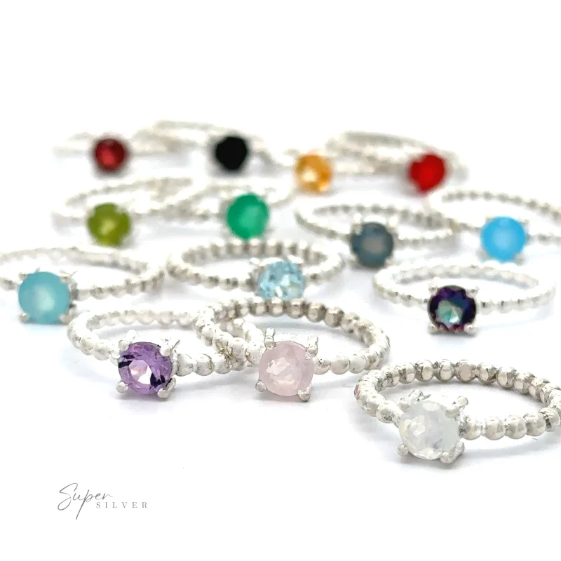 Stunning Circular Gemstone Ring with Beaded Band