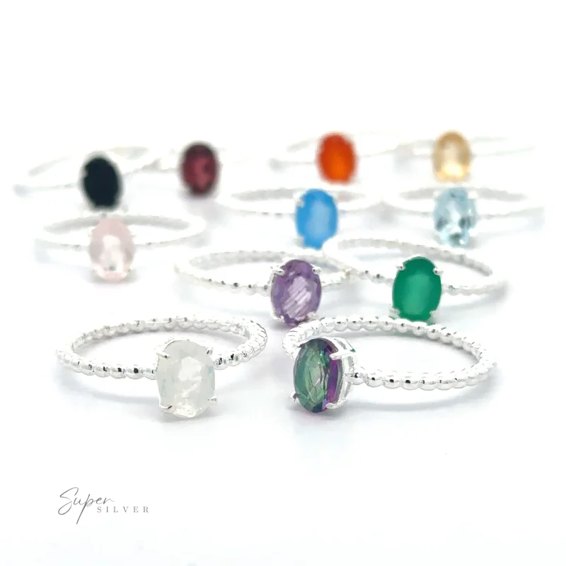 Stunning Oval Gemstone Ring with Beaded Band