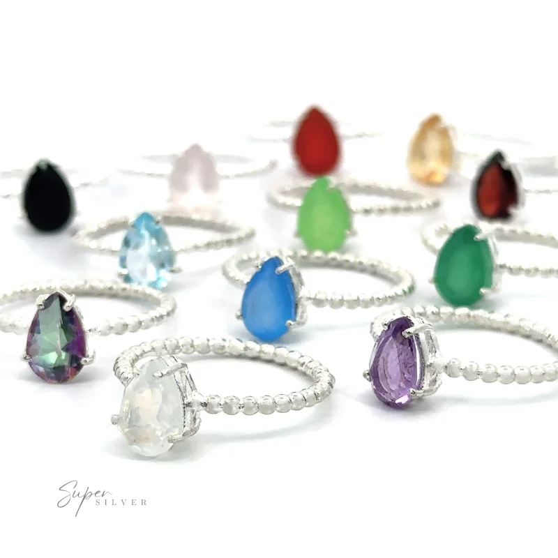 Vibrant Teardrop Gemstone Ring with Beaded Band