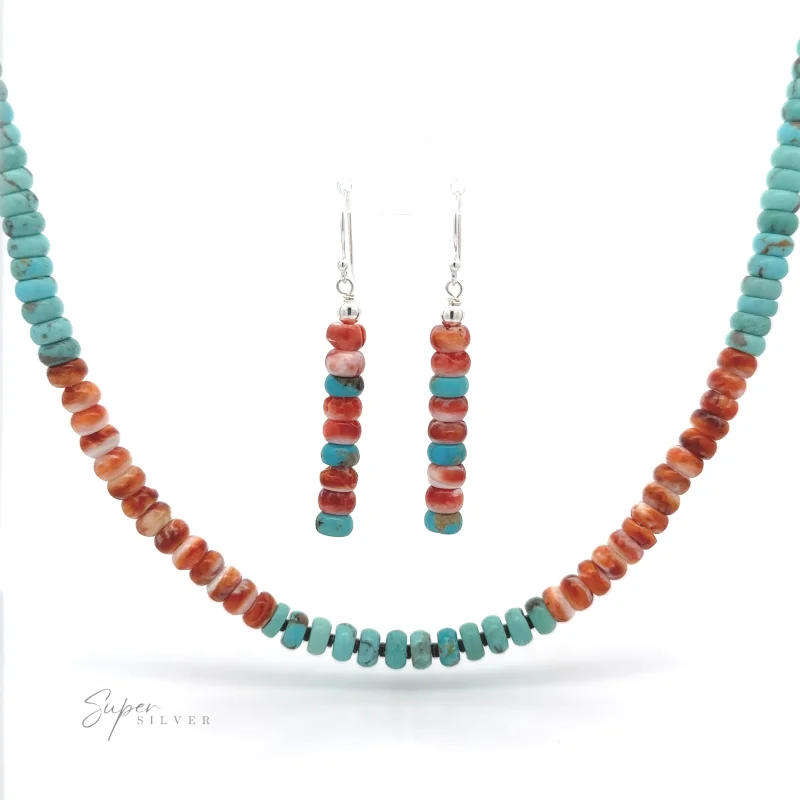 Vibrant Turquoise and Spiny Oyster Shell Necklace and Earring Set