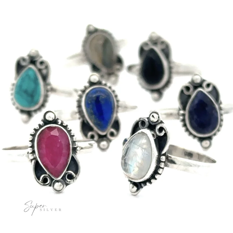 Vintage Inspired Teardrop Gemstone Ring