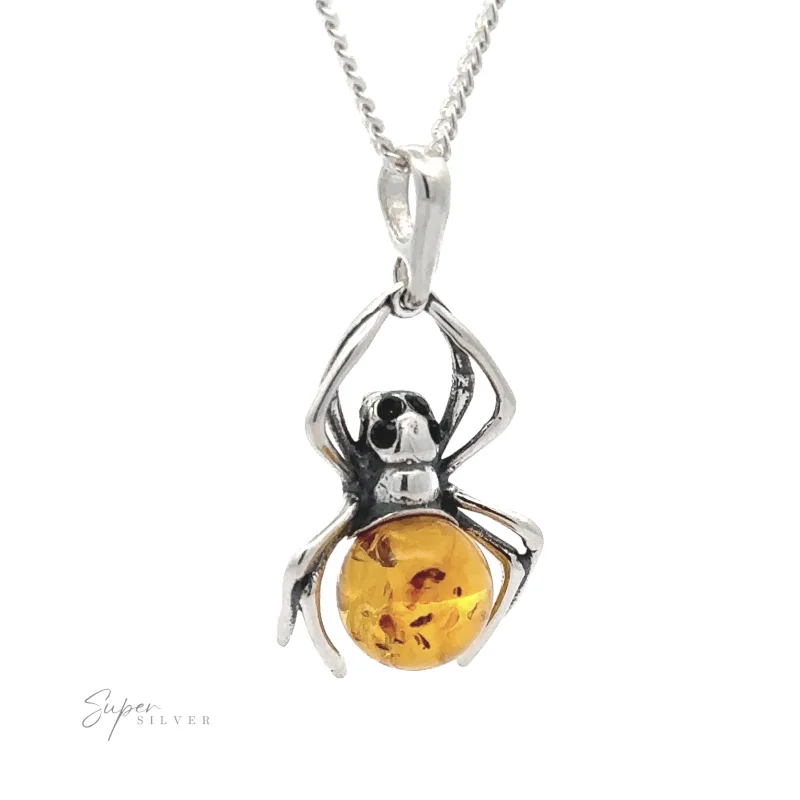 Baltic Amber Spider Pendant with Onyx Eyes