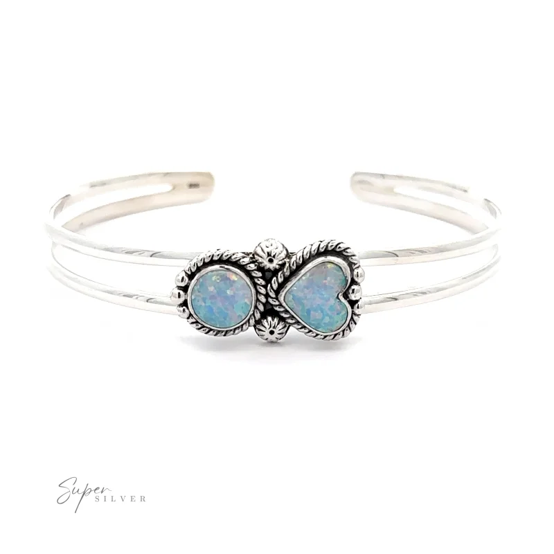 Opal Heart And Circle Cuff Bracelet