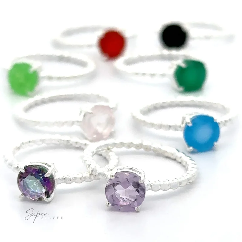 Stunning Circular Gemstone Ring with Beaded Band Small Sizes