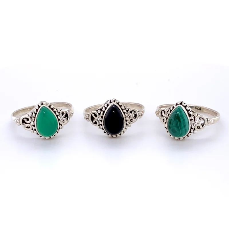 Teardrop Gemstone Ring with Intricate Ball Border Aventurine