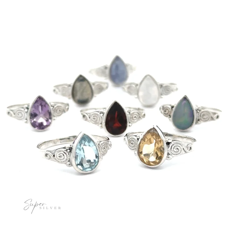 Teardrop Gemstone Ring With Swirls