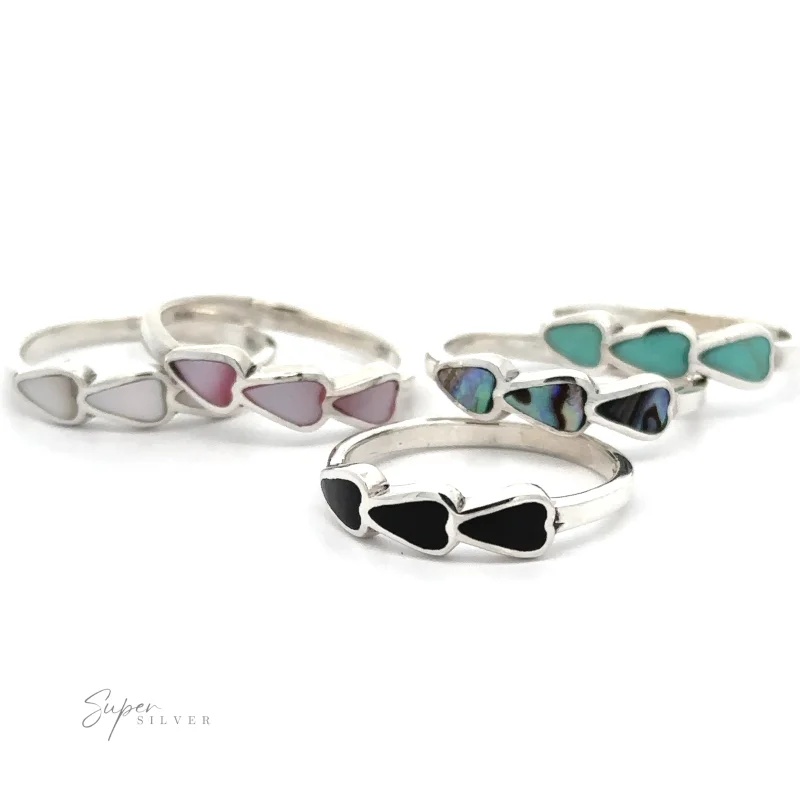 Triple Heart Ring with Inlaid Stones