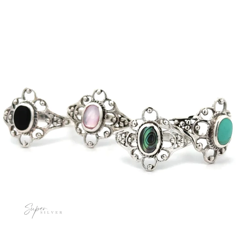 Vintage-Styled Flower Ring with Inlaid Stones
