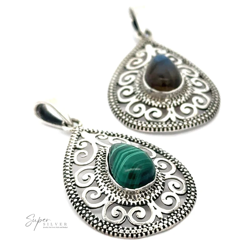 Gemstone Teardrop Pendant with Swirls