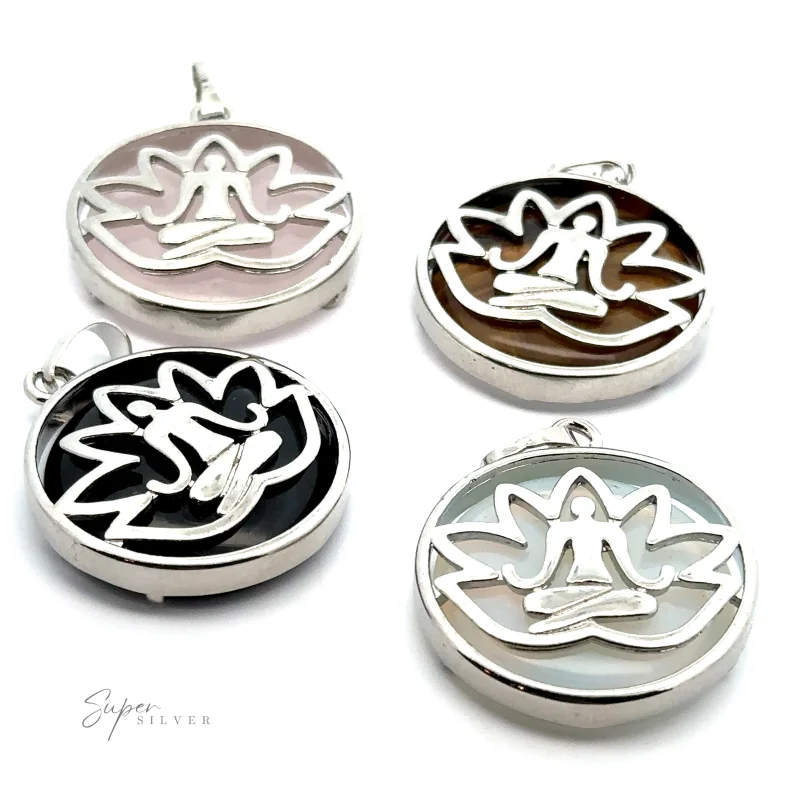 Silver Plated Lotus Meditation Pendant with Gemstone