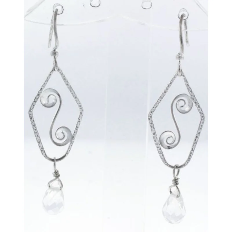 Silver Spirals Earring With Clear CZ Bead