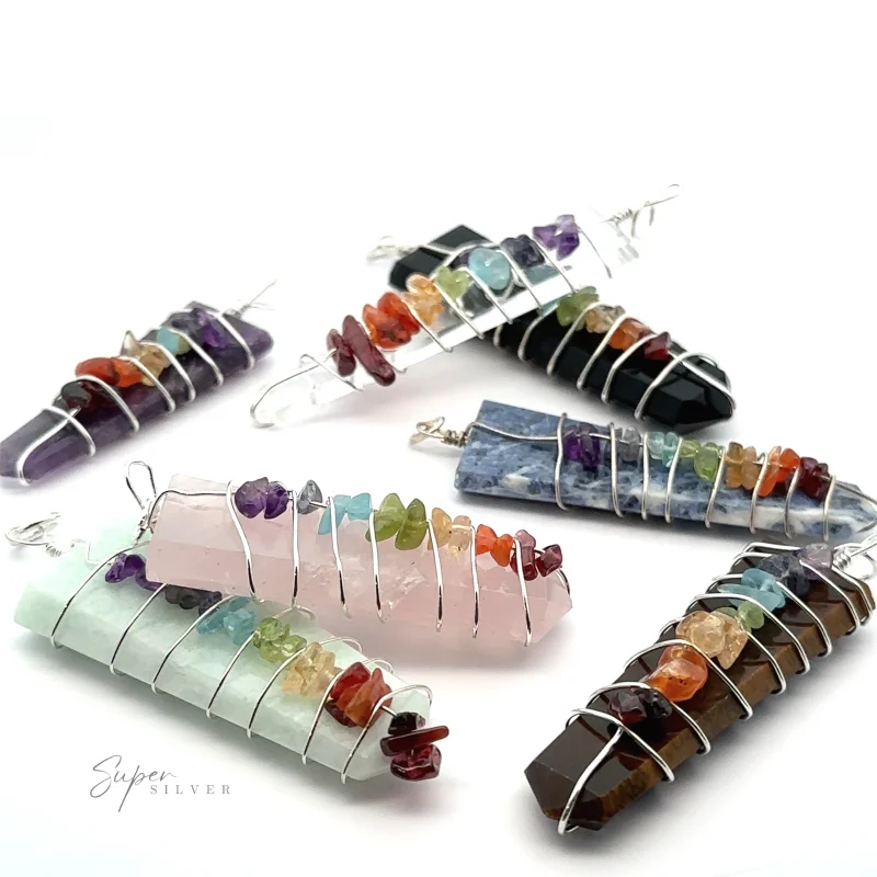 Stone Slab Wire-Wrapped Chakra Pendant Amazonite