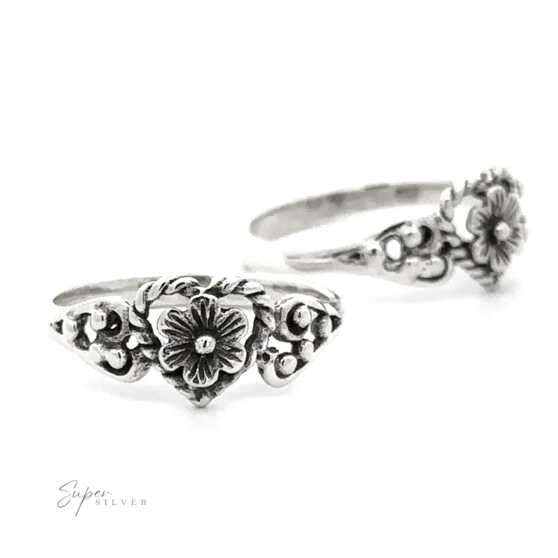 Twisted Heart Outline Ring with Floral Detailing