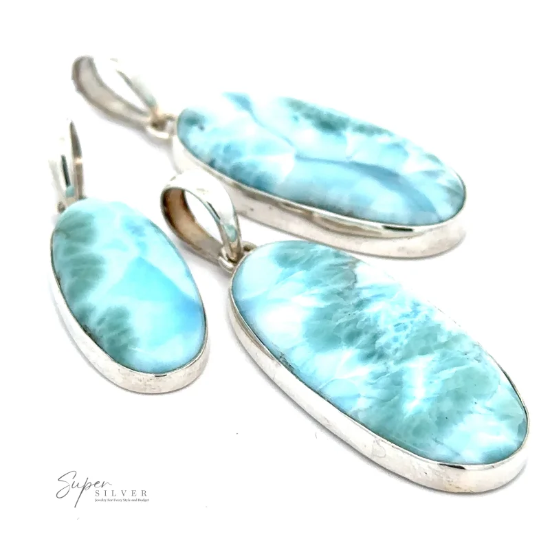 Beautiful Long Oval Larimar Pendant
