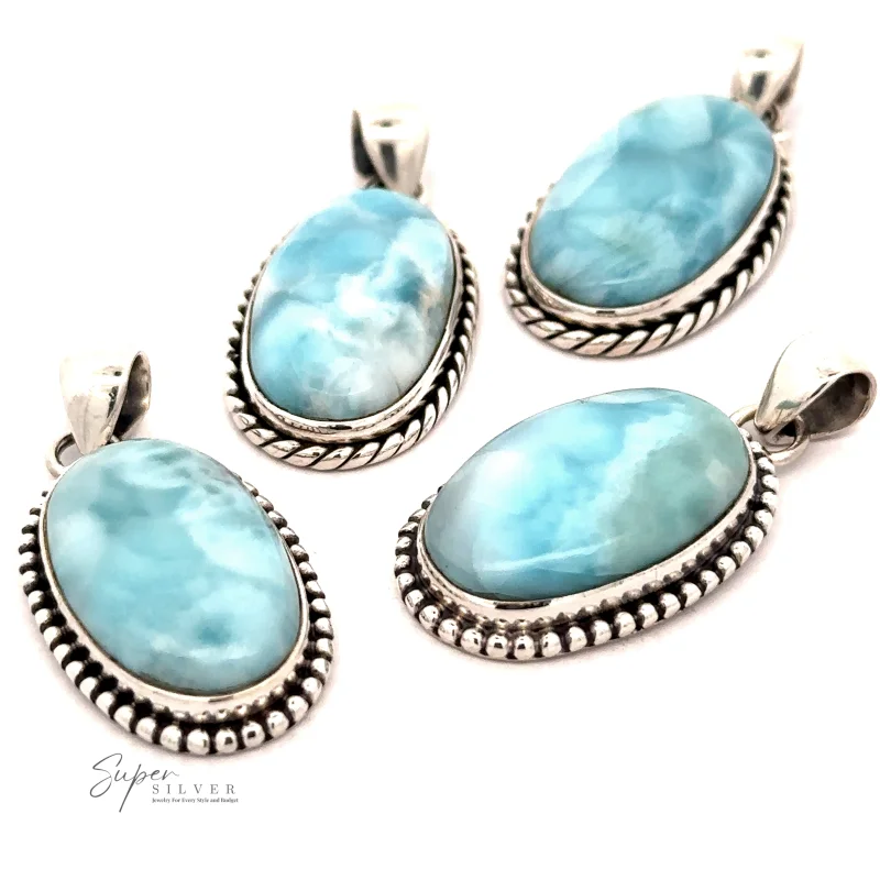Larimar Oval Pendant with Ball or Rope Border