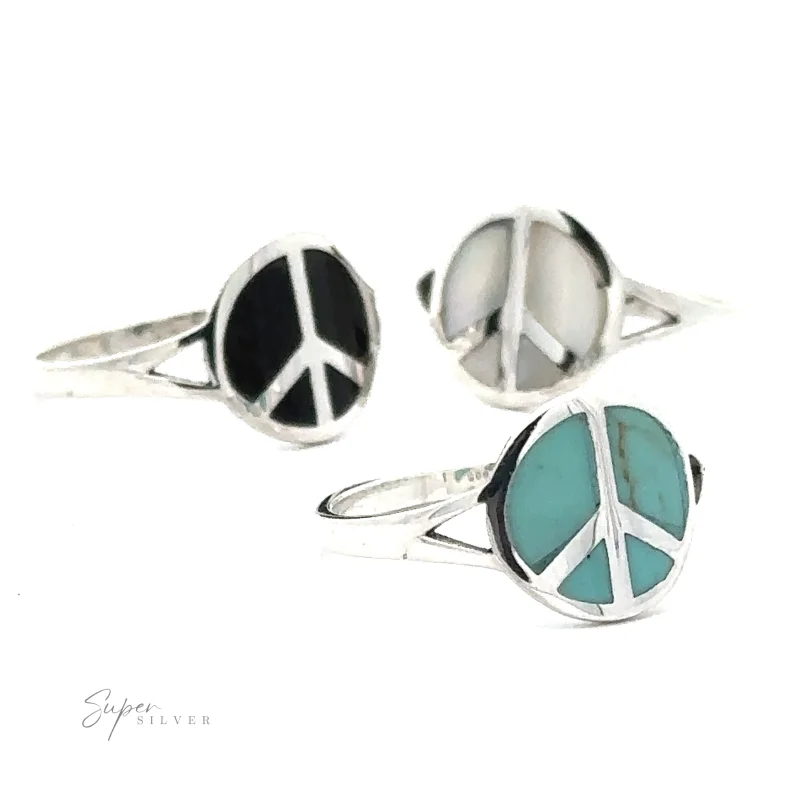 Stone Inlay Peace Sign Ring