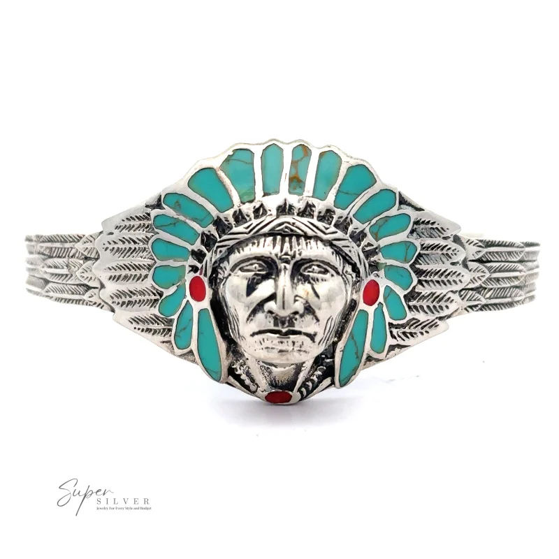 Chief Head Inlay Stone Cuff