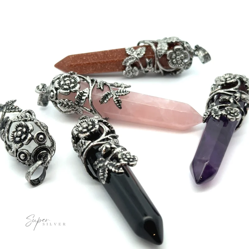 Silver-Plated Flower Design Stone Pendant