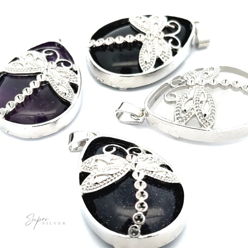 Teardrop Stone pendant with Dragonfly