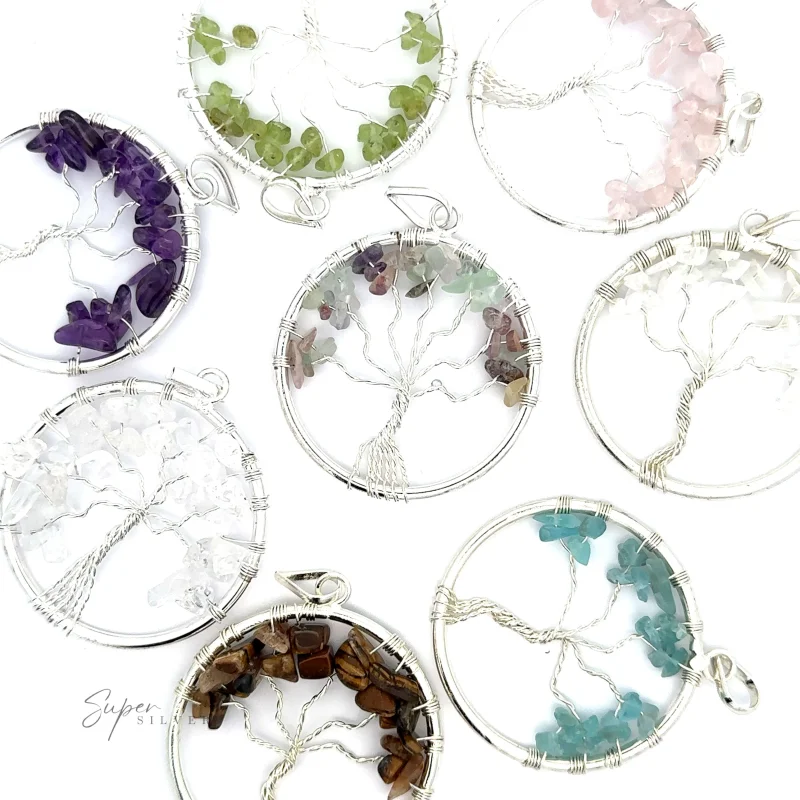 Wire Wrapped Tree of Life Pendant with Stones