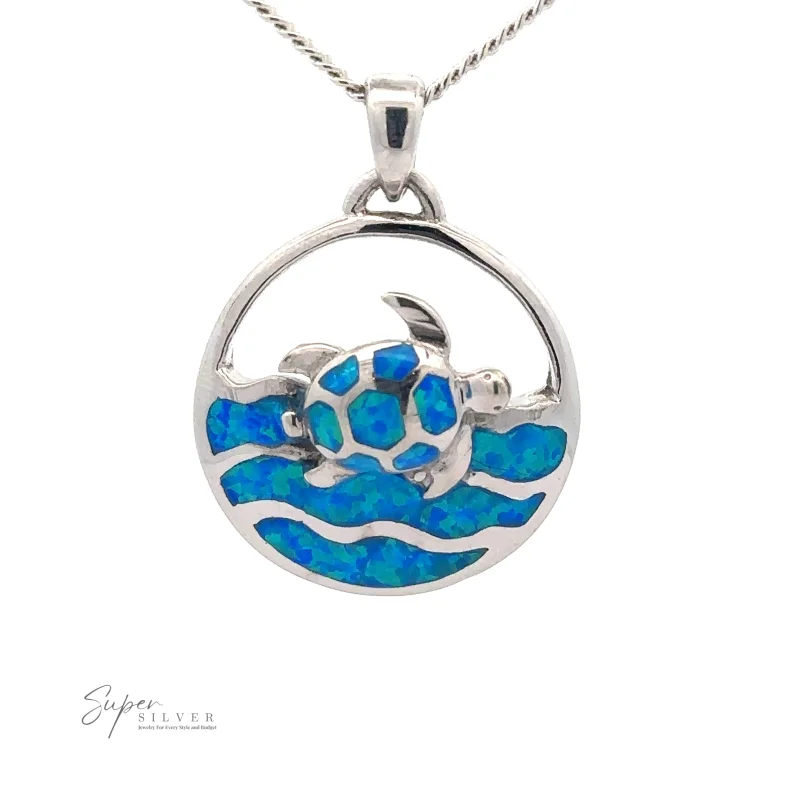 Blue Opal Sea Turtle Pendant