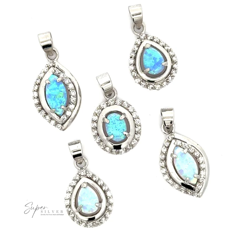 Opal Pendants with Cubic Zirconia Blue