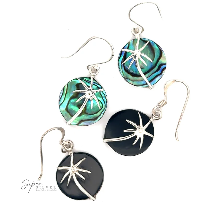Stone Earrings with Silver Palm Tree