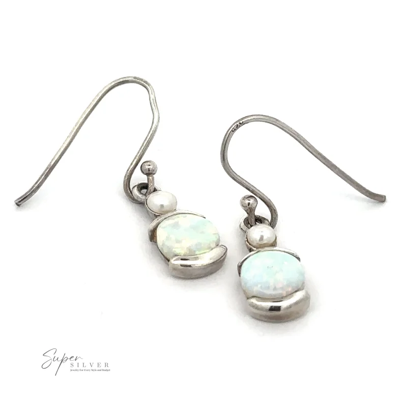 White Created Opal Oblong Earrings