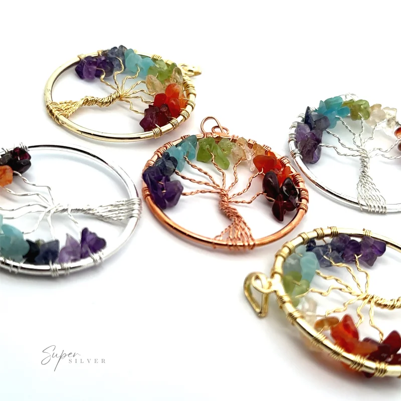 Wire-Wrapped Chakra Tree of Life Pendant