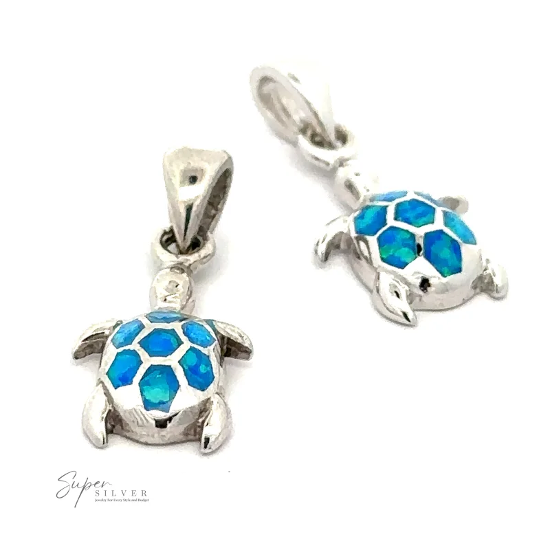 Dainty Blue Opal Sea Turtle Pendant