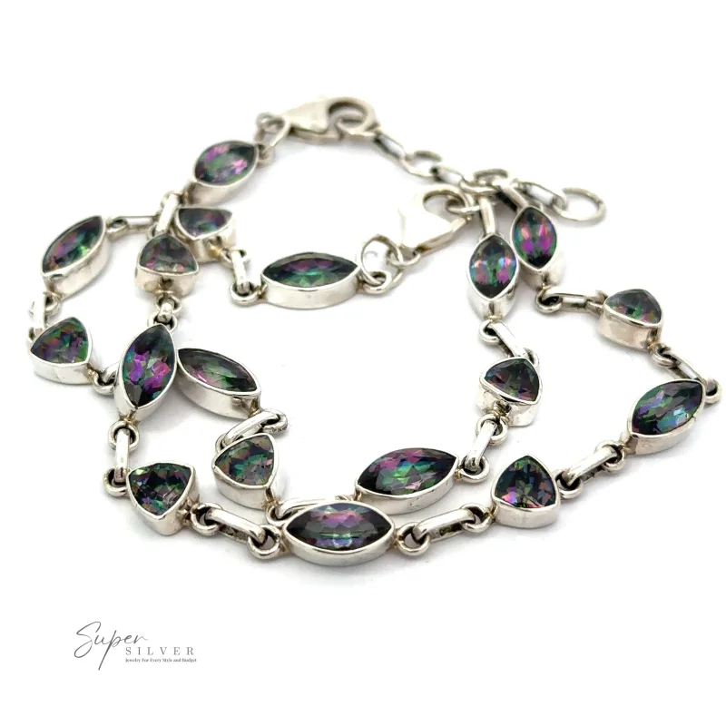 Rainbow Mystic Topaz Marquise and Triangle Shape Link Bracelet