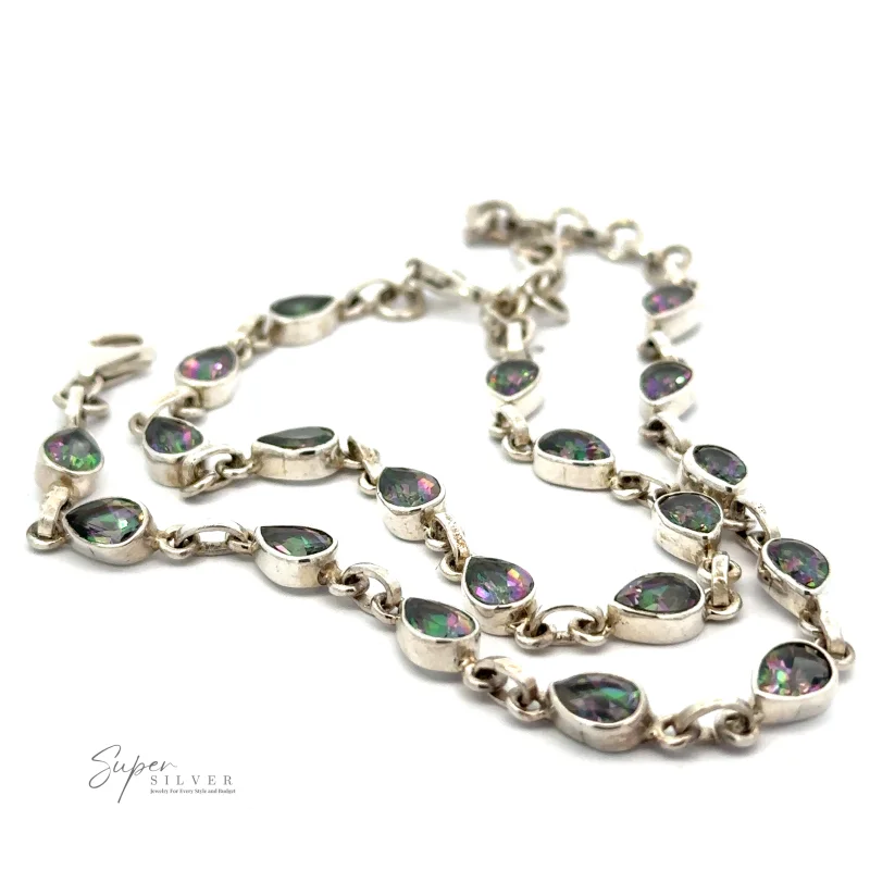 Rainbow Mystic Topaz Teardrop Shape Link Bracelet