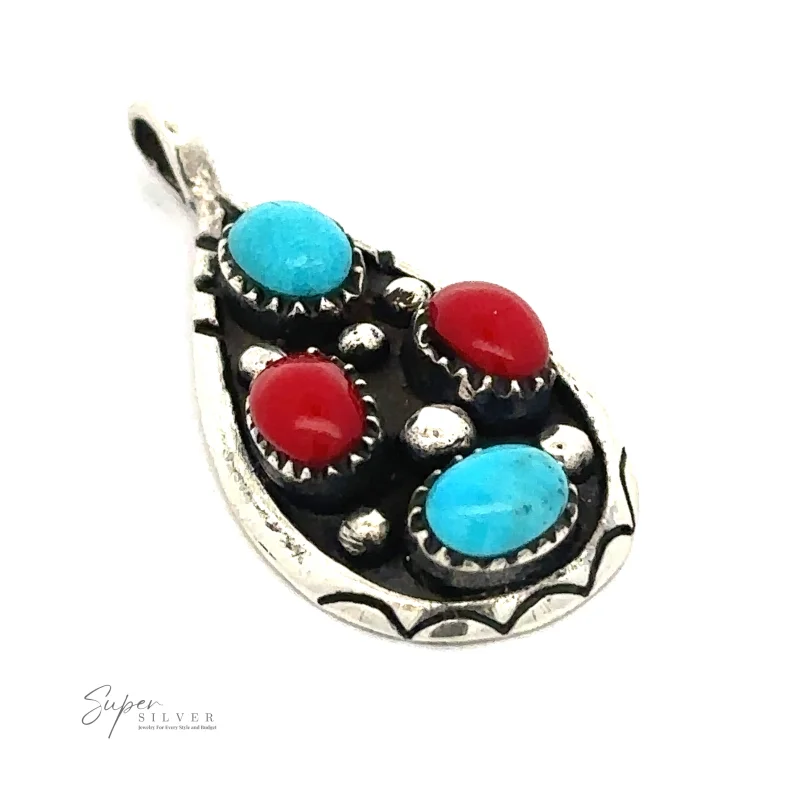 Teardrop Turquoise and Coral Pendant