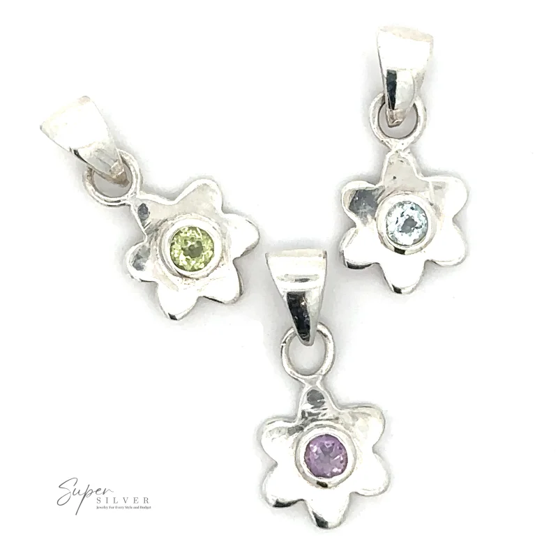 Tiny Gemstone Flower Pendant