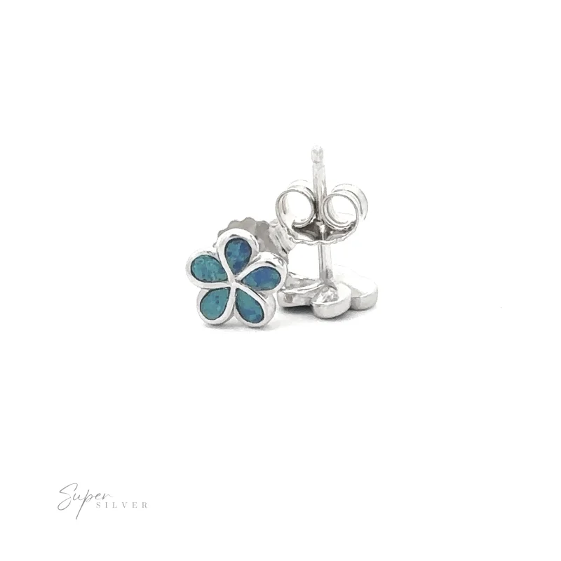 Small Plumeria Lab-Created Opal Stud Earrings