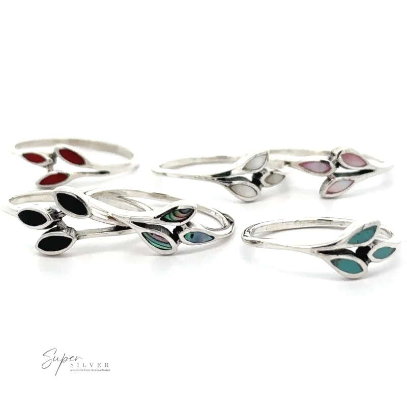 Tiny Leaves Ring with Inlaid Stones