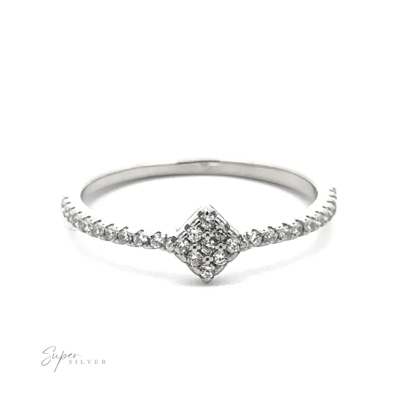 Tiny Pave Cubic Zirconia Diamond-Shaped Ring