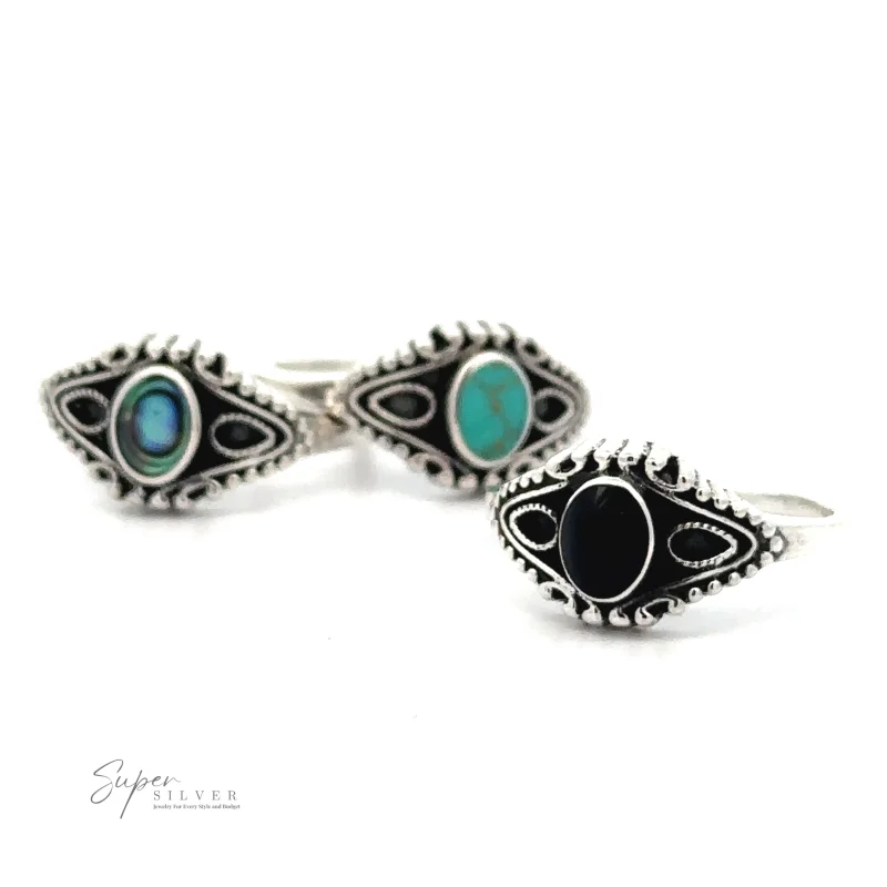 Vintage Style Ring With Inlaid Oval Stone