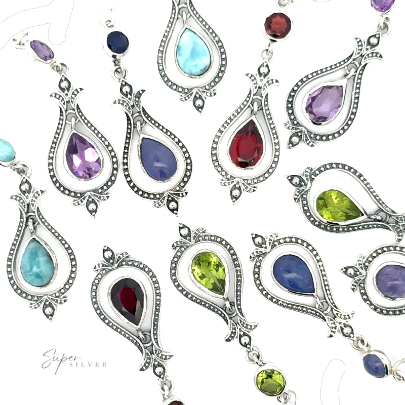 Vintage-Styled Teardrop Earrings with Gemstones
